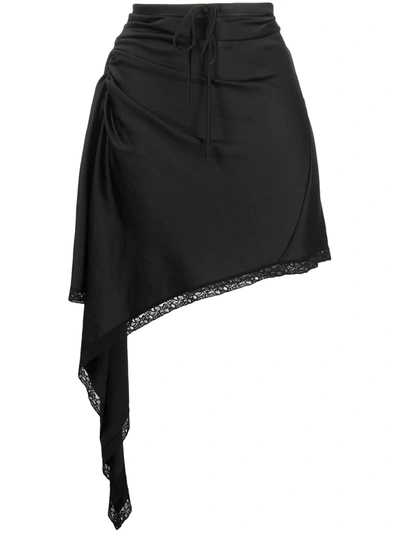 Shop Alexander Wang T Gathered Lace-trim Skirt In Black