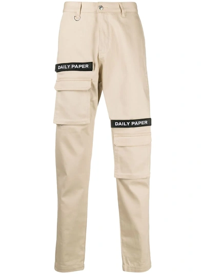 Shop Daily Paper Logo-embellished Slim-fit Trousers In Neutrals