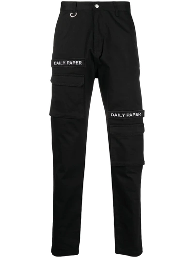 Shop Daily Paper Logo-embellished Slim-fit Trousers In Black