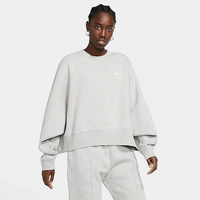 Shop Nike Women's Sportswear Essential Fleece Crewneck Sweatshirt In Dark Grey Heather/white