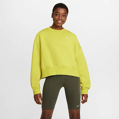 Shop Nike Women's Sportswear Essential Fleece Crewneck Sweatshirt In High Voltage/white