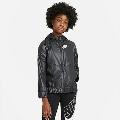 Shop Nike Girls' Sportswear Windrunner Jacket In Black/black/white