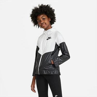 Shop Nike Girls' Sportswear Windrunner Jacket In White/black/black
