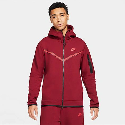 Shop Nike Men's Sportswear Tech Fleece Taped Full-zip Hoodie In Team Red/university Red