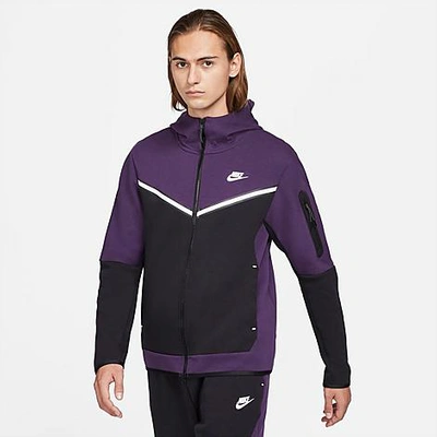Shop Nike Men's Sportswear Tech Fleece Taped Full-zip Hoodie In Grand Purple/black/white