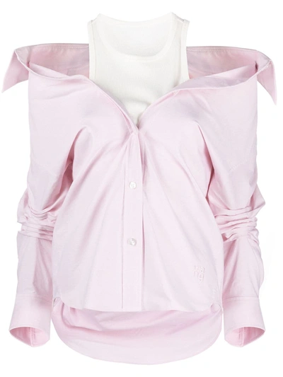 Shop Alexander Wang T Layered Off-the-shoulder Shirt In Pink