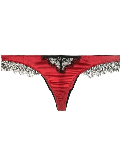 Shop Kiki De Montparnasse Lace Inset Silk Charmeuse Thong In Red