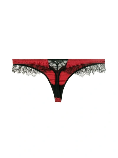 Shop Kiki De Montparnasse Lace Inset Silk Charmeuse Thong In Red