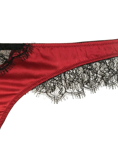 Shop Kiki De Montparnasse Lace Inset Silk Charmeuse Thong In Red