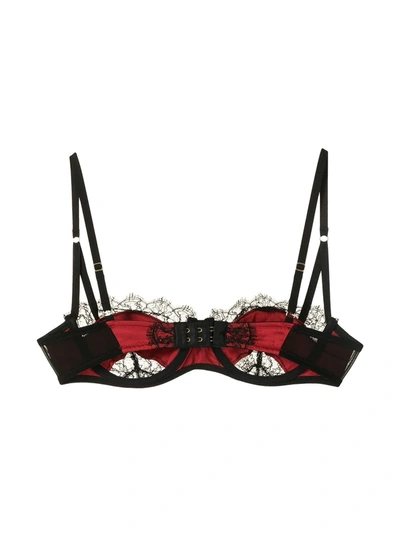 Shop Kiki De Montparnasse Balconette Lace Silk Bra In Red