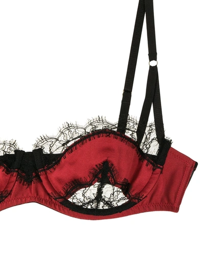 Shop Kiki De Montparnasse Balconette Lace Silk Bra In Red