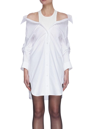 Shop Alexander Wang T Inner Tank Top Layer Off-shoulder Oxford Shirt Dress In White