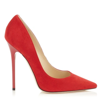 Shop Jimmy Choo Anouk Suede Pointy Toe Pumps In Red