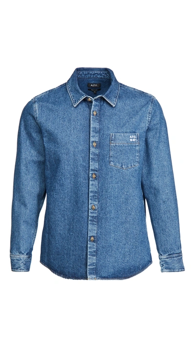 Shop A.p.c. Victor Washed Denim Shirt In Bleu Clair