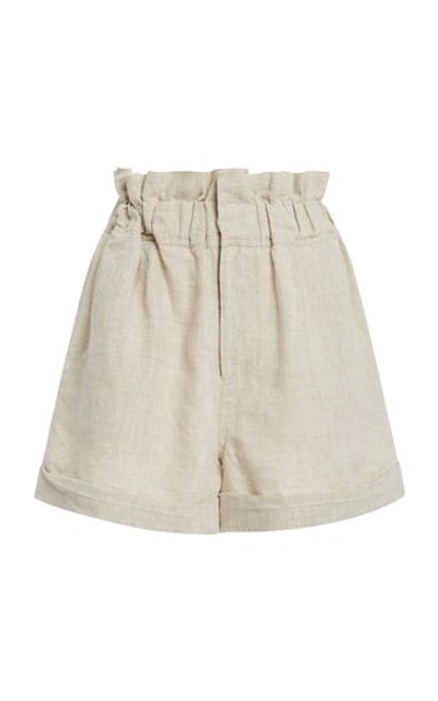 Posse Exclusive Ducky Oversized Paperbag-waist Linen Shorts In Neutral |  ModeSens