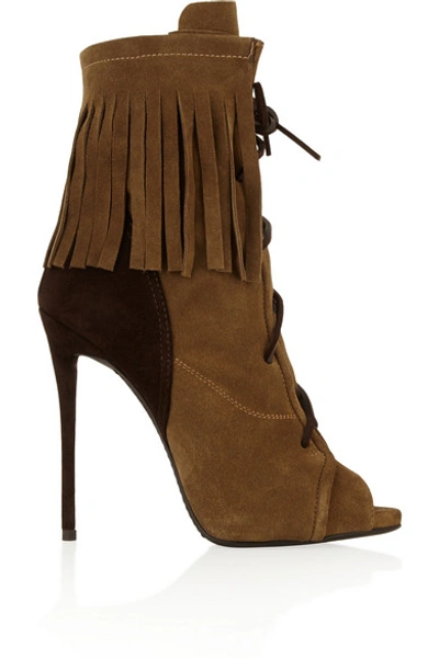Giuseppe Zanotti Fringed Suede Ankle Boots In Brown