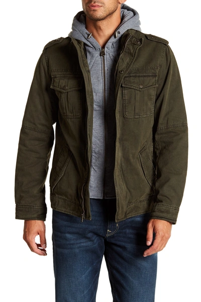 Levi's Washed Cotton Faux Shearling Lined Hooded Military Jacket In Olive |  ModeSens