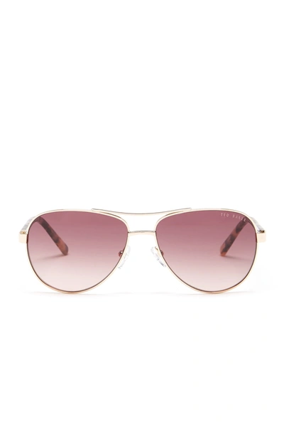 Shop Ted Baker 57mm Metal Frame Aviator Sunglasses In Light Gold