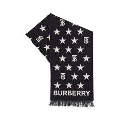 Shop Burberry Black Star And Monogram Motif Scarf In Blue