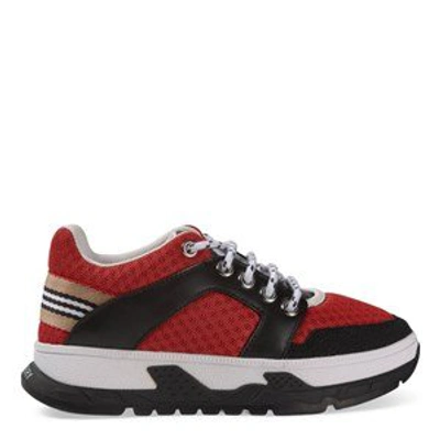 Shop Burberry Red Icon Stripe Detail Trainers In Blue