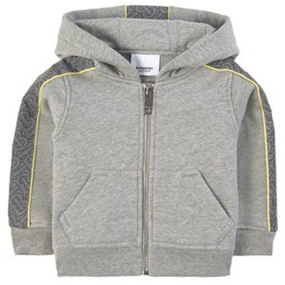 Shop Burberry Grey Melange Monogram Print Panel Hoodie In Blue