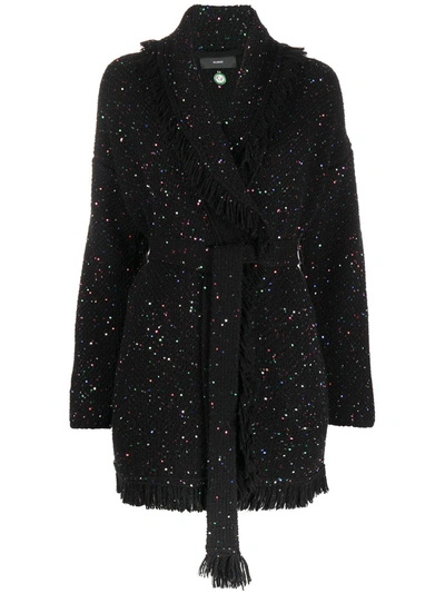 Shop Alanui Starry Night Wool Cardigan In Black