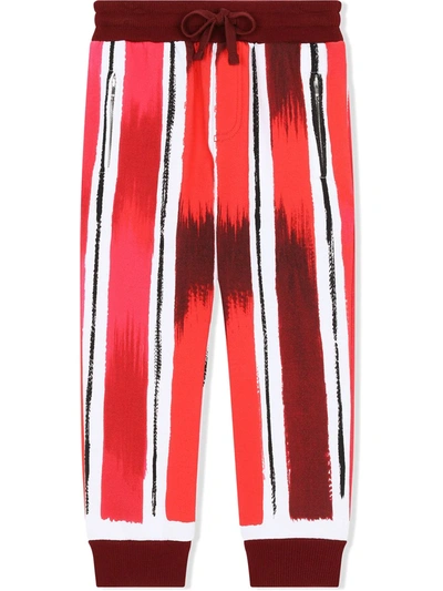 Shop Dolce & Gabbana Painted Stripe Track Pants In Red