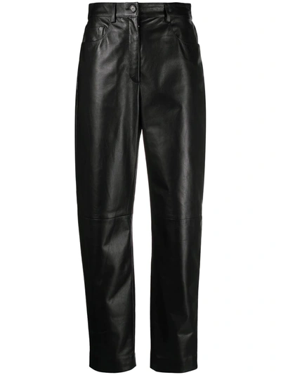 Shop Dolce & Gabbana High-waisted Leather Trousers In Black