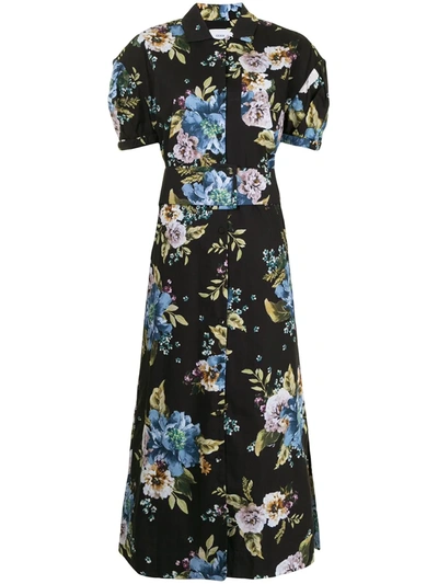 Shop Erdem Frederick Floral-print Midi Dress In Black