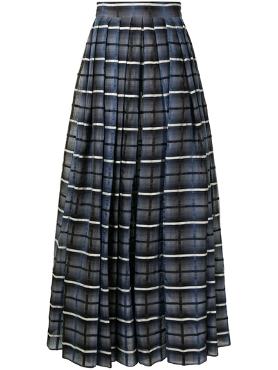 Shop Martin Grant Check-print Pleated Maxi Skirt In Blue