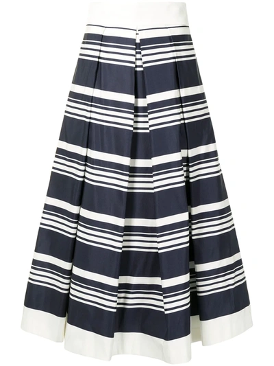 Shop Martin Grant Stripe-print A-line Midi Skirt In Blue