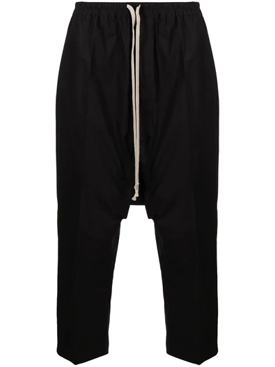 Shop Rick Owens Drawstring Cropped Poplin Trousers In Black