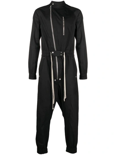 Shop Rick Owens Zip-embellished Long-sleeve Jumpsuit In Black