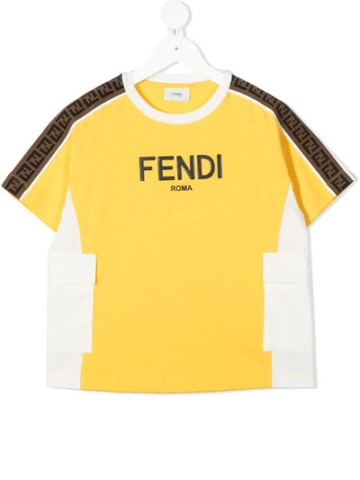 Shop Fendi Ff Logo-tape Crew-neck T-shirt In Yellow