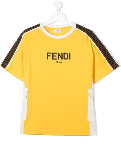Shop Fendi Teen Logo-trim T-shirt In Yellow