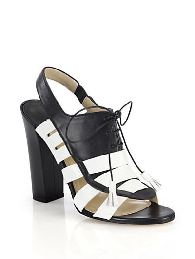Shop Paul Andrew Dimitrios Bicolor Leather Laceup Booties In Black-white