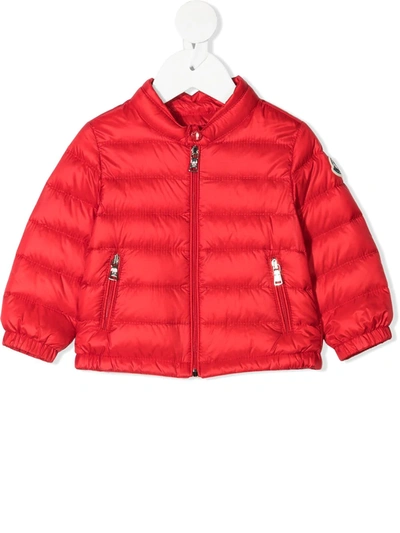 Shop Moncler Long-sleeved Down Puffer Jacket In 红色