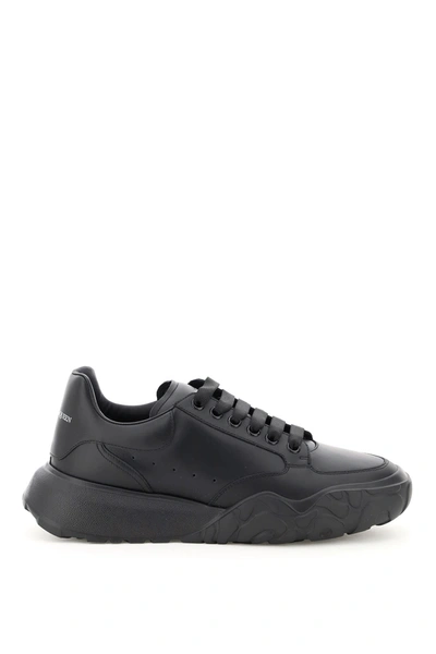 Shop Alexander Mcqueen Leather Court Sneakers In Black (black)