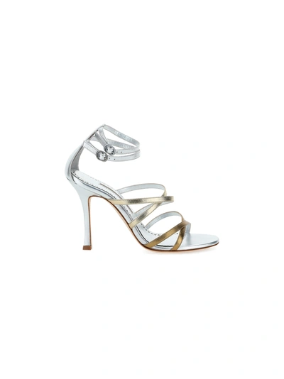 Shop Manolo Blahnik Triplexa Sandals In Silver