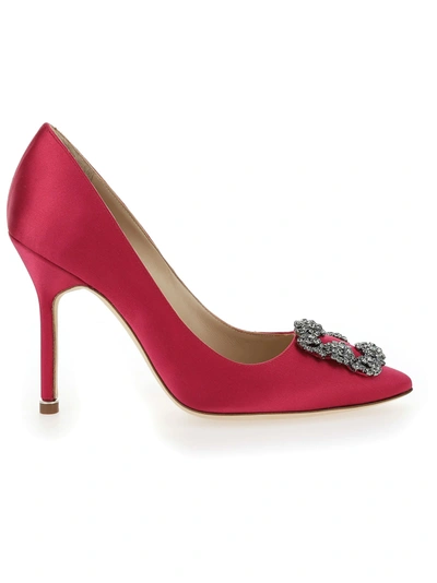 Shop Manolo Blahnik Hangisi Pumps In Dark Pink