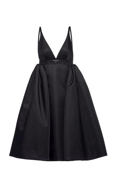 Shop Prada Logo-detailed Nylon Gabardine Midi Dress In Black