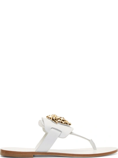 Versace White Leather Medusa Logo Sandals