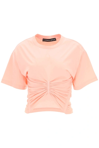 Shop Y/project Draped Cotton T-shirt In Pink (pink)