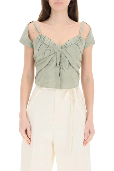 Shop Jacquemus Le Haut Tovallo Top In Sage Green (green)