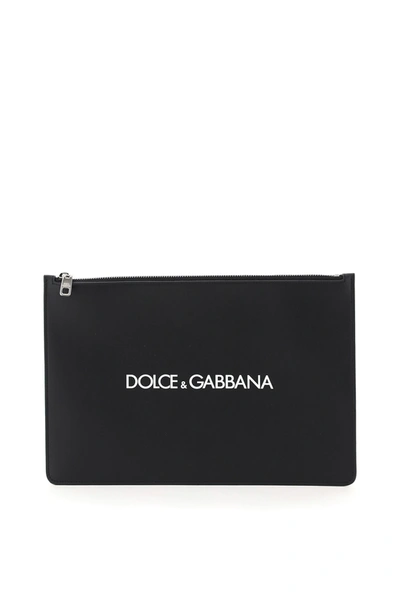 Shop Dolce & Gabbana Logo Print Calfskin Pouch In Dolce Gabbana F Nero (black)