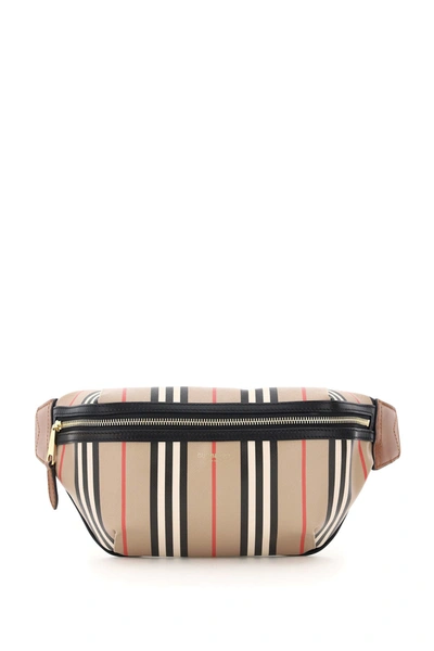 Shop Burberry Stripe Sonny Medium Belt Bag In Archive Beige (beige)