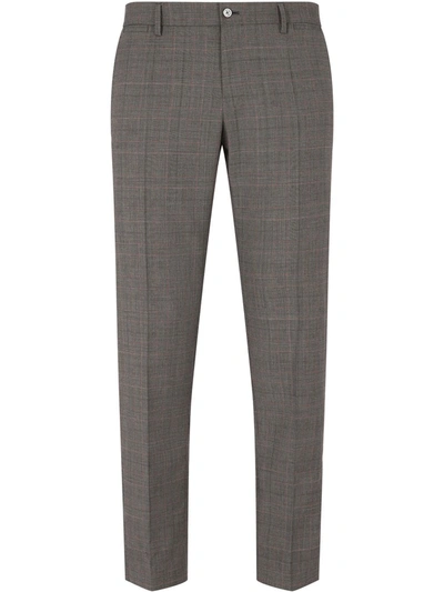 Shop Dolce & Gabbana Glen-plaid Wool Tailored Trousers In Grey
