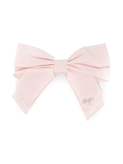 Shop Monnalisa Rhinestone Logo Bow Hair Clip In Pink