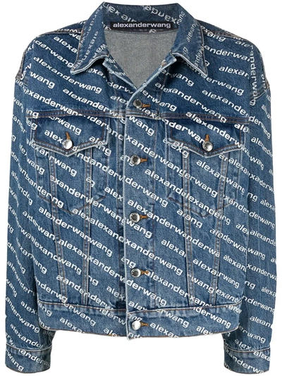 Shop Alexander Wang Logo Print Denim Jacket In Blue