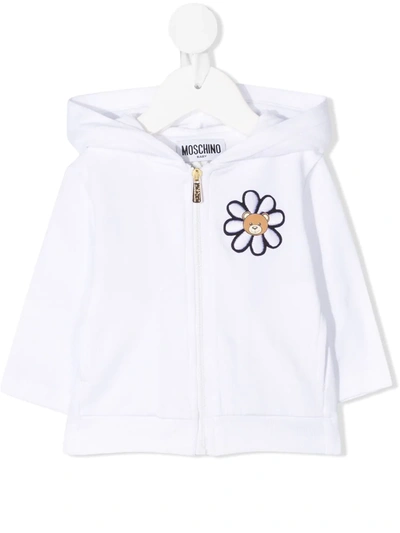 Shop Moschino Embroidered Zip-up Hooded Jacket In White